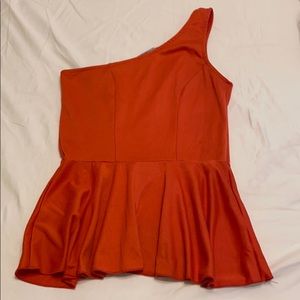 Coral Charlotte Russe 1 Shoulder Peplum Top M EUC